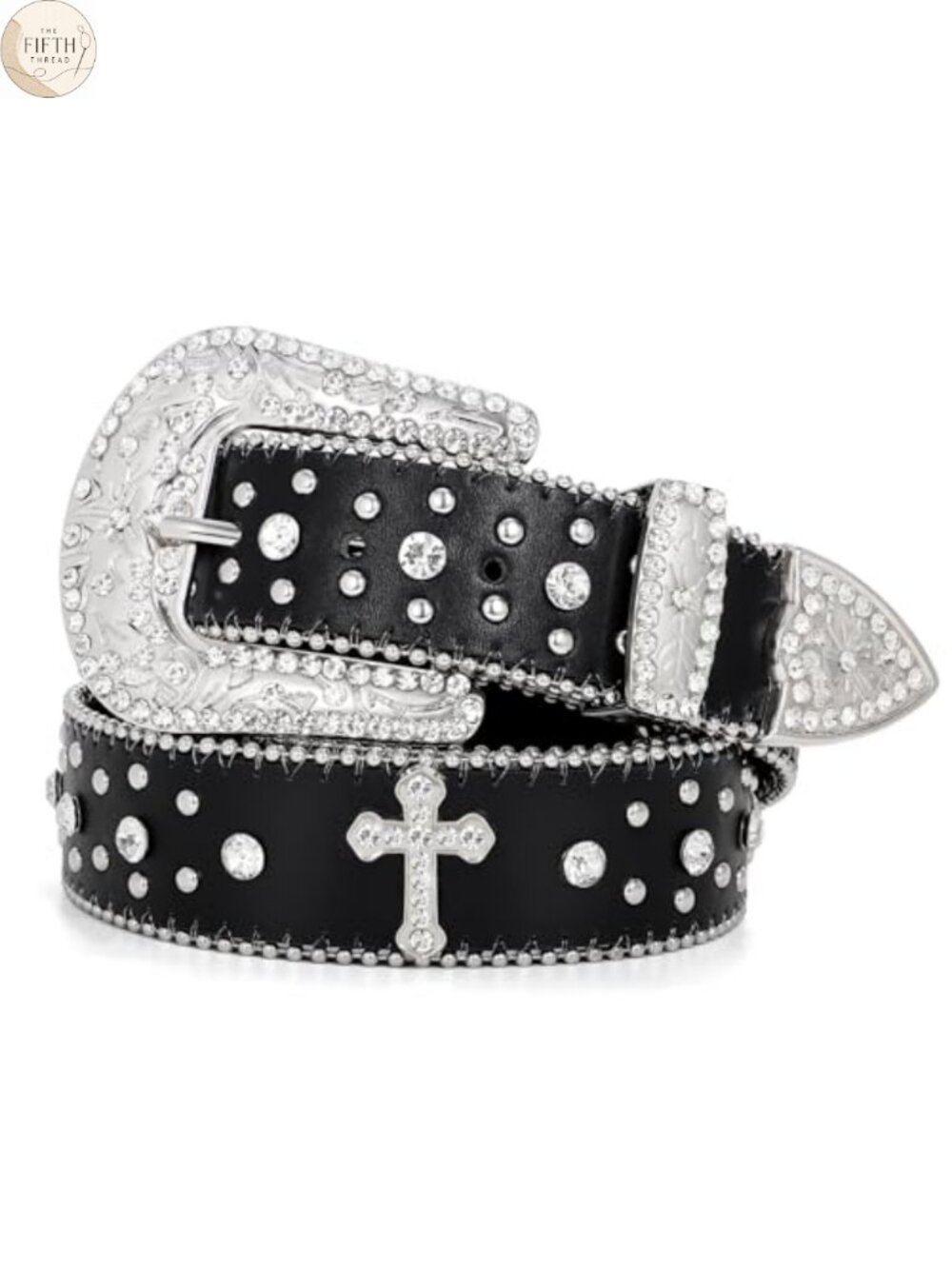 Rhinestone Leather Belt Cross Western Cowgirl Cowboy Bling